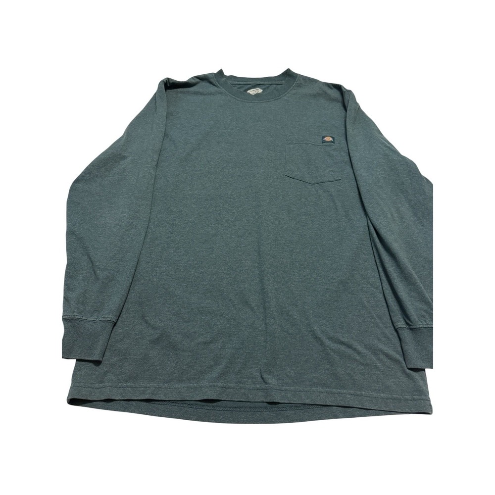 Dickies Mens Long Sleeve Pocket T-Shirt Heather Teal Green Workwear Tee L